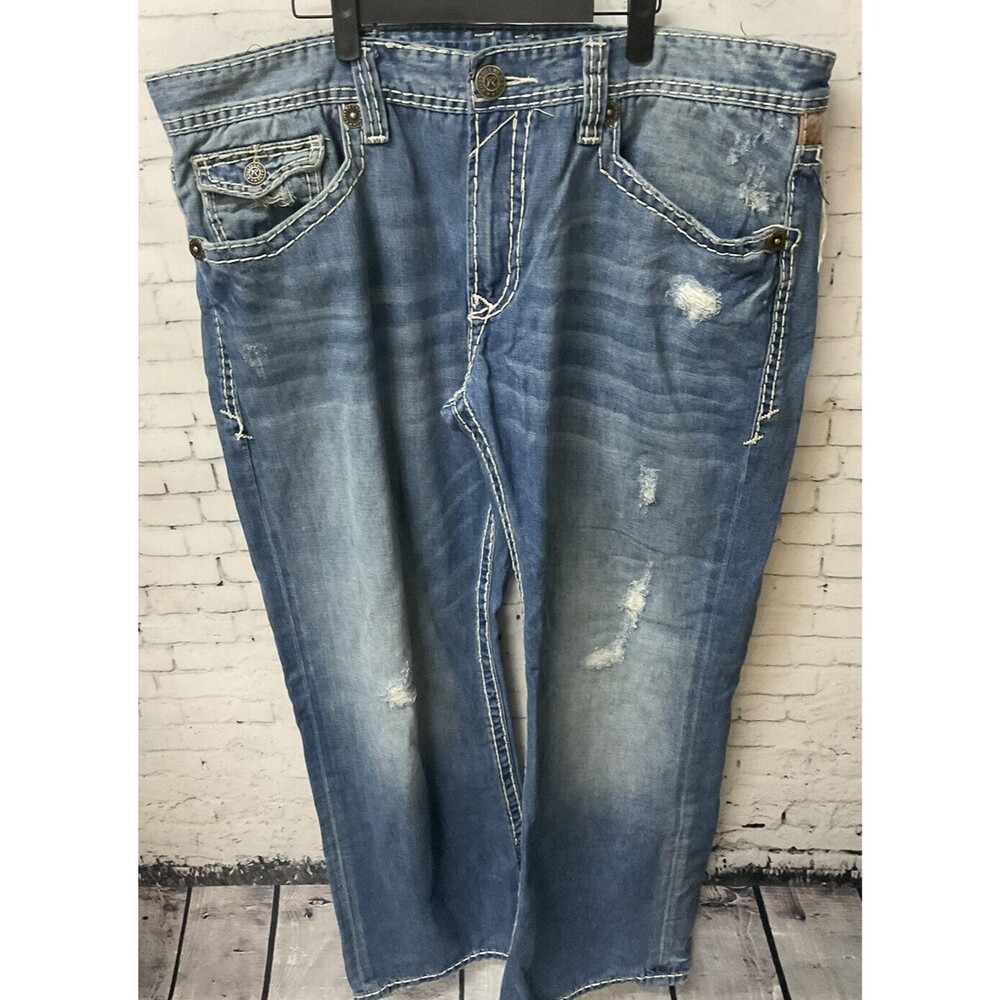 Rivet De Cru Mens Blue Jeans Mae Relaxed Straight Leg Size 42x32 U1